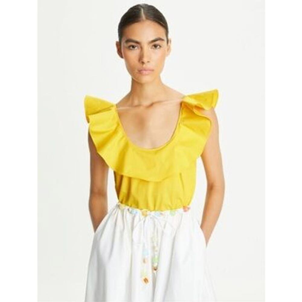 Tory Burch Yellow Ruffle Scoop-Neck Camisole Top Blouse 12